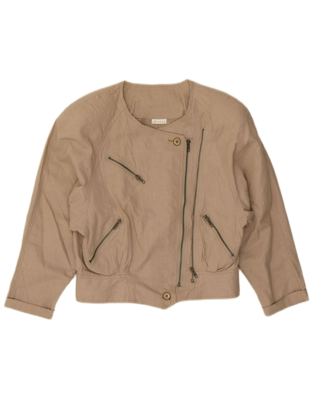 Jaqueta bomber feminina vintage IT 44 motociclista de linho bege médio