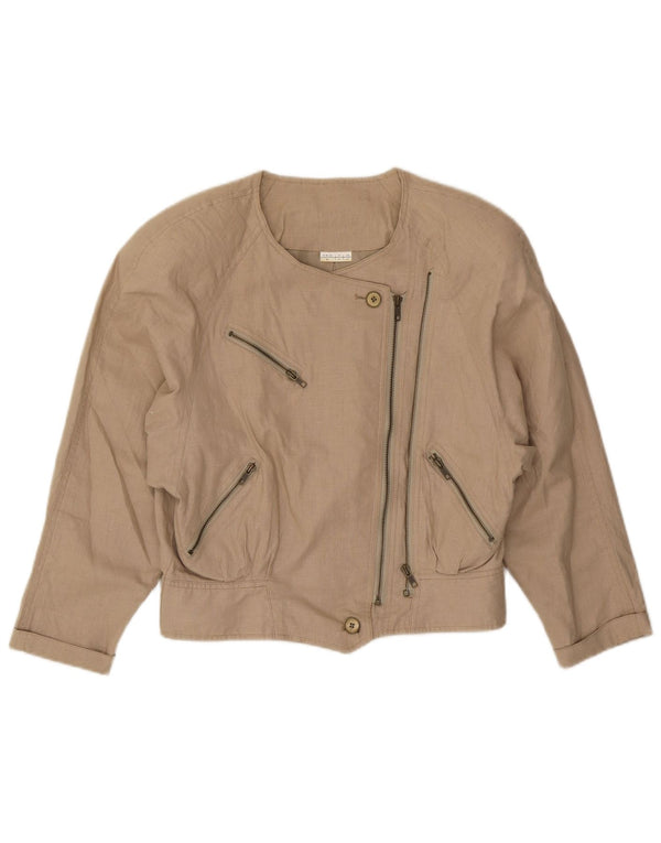 Jaqueta bomber feminina vintage IT 44 motociclista de linho bege médio