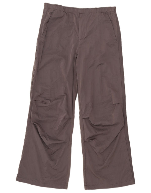 Calça feminina Zara cintura alta com perna larga grande W30 L30 cinza poliéster