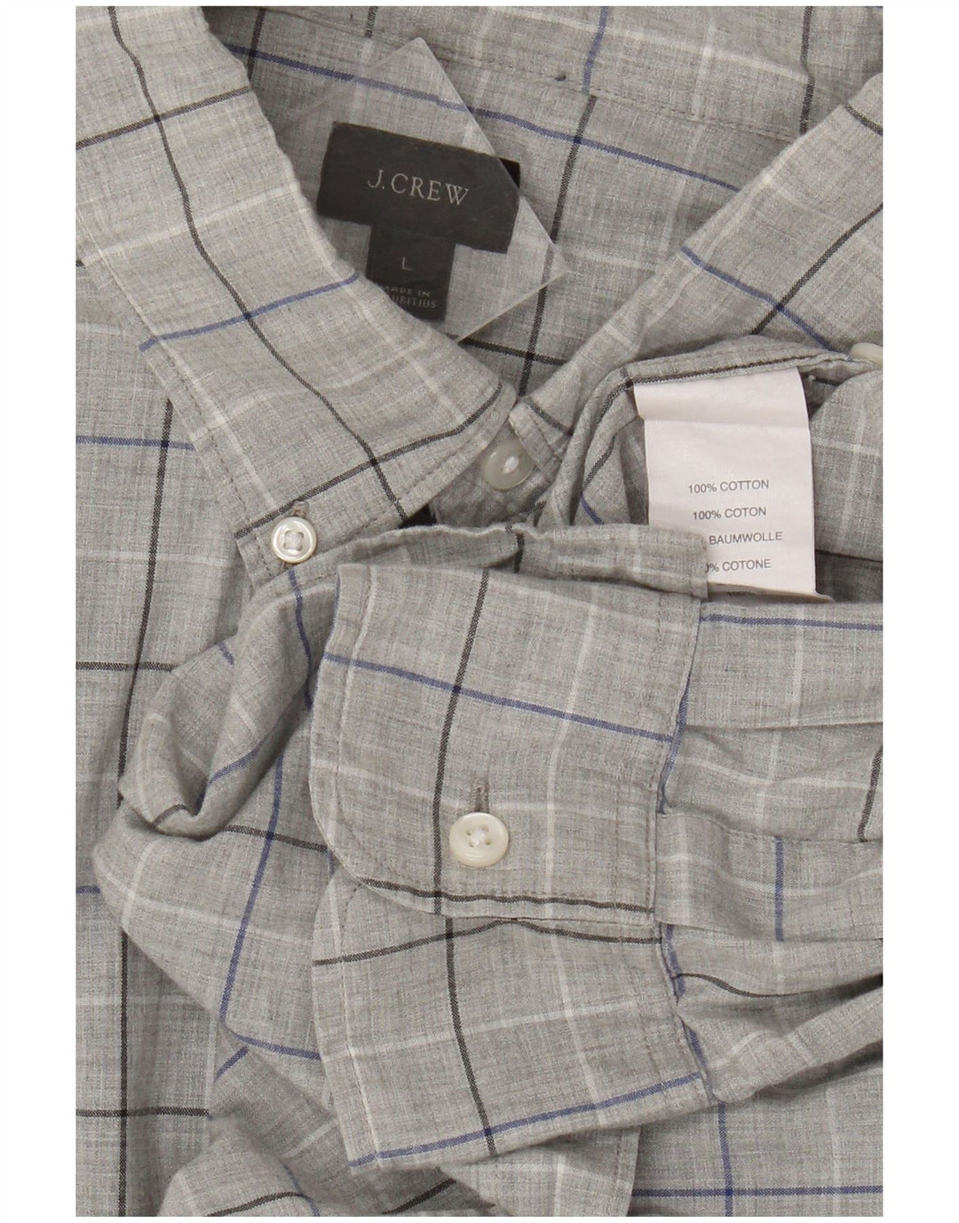 Camisa masculina J. Crew grande algodão xadrez cinza