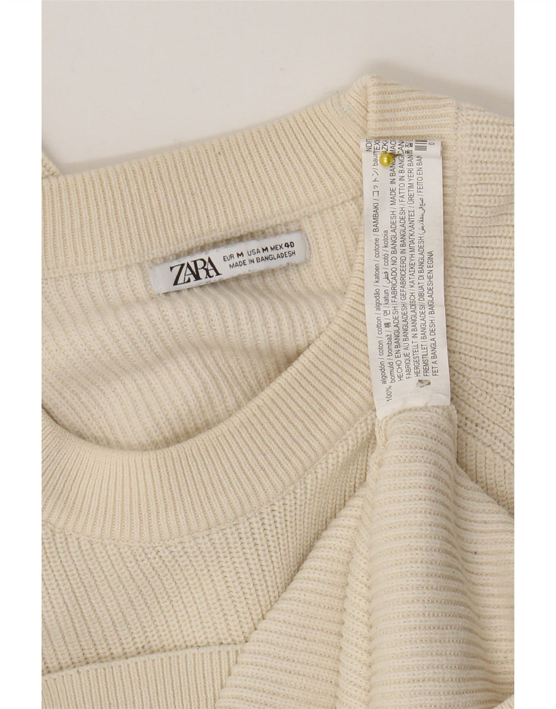 Zara Suéter masculino com gola redonda e algodão bege médio