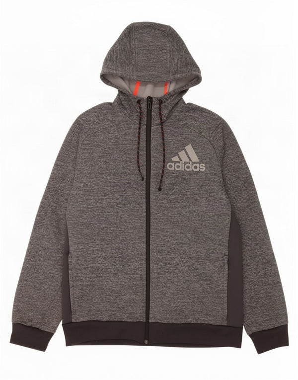 Suéter masculino Adidas Climawarm Graphic Zip com capuz grande bloco cinza