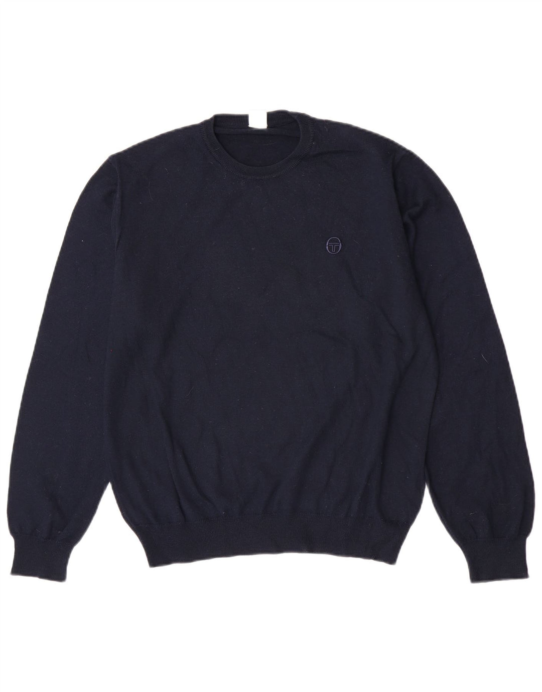 Suéter masculino Sergio Tacchini com gola redonda, lã virgem azul marinho médio