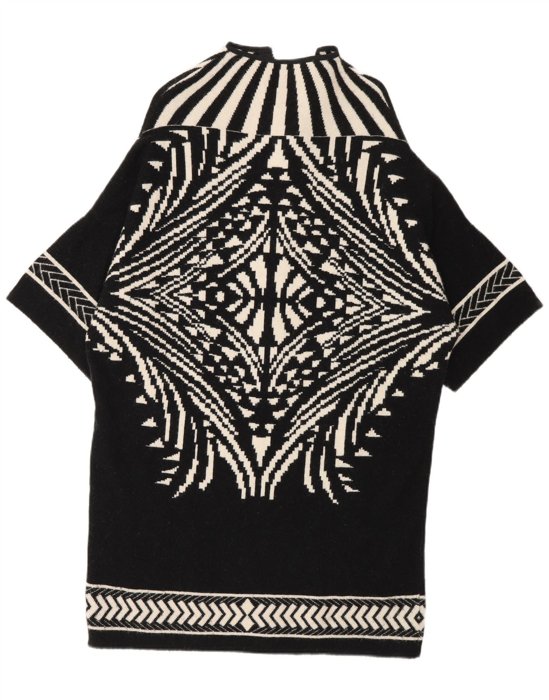 Suéter cardigã feminino Byblos Longline Reino Unido 14 médio preto geométrico
