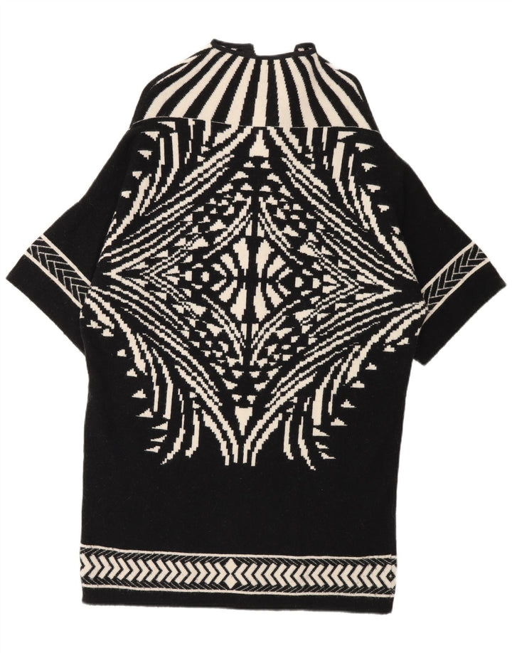 Suéter cardigã feminino Byblos Longline Reino Unido 14 médio preto geométrico