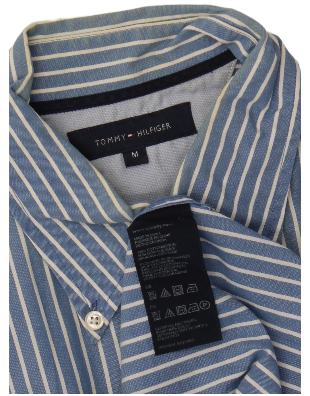 Camisa masculina TOMMY HILFIGER de algodão listrado azul médio
