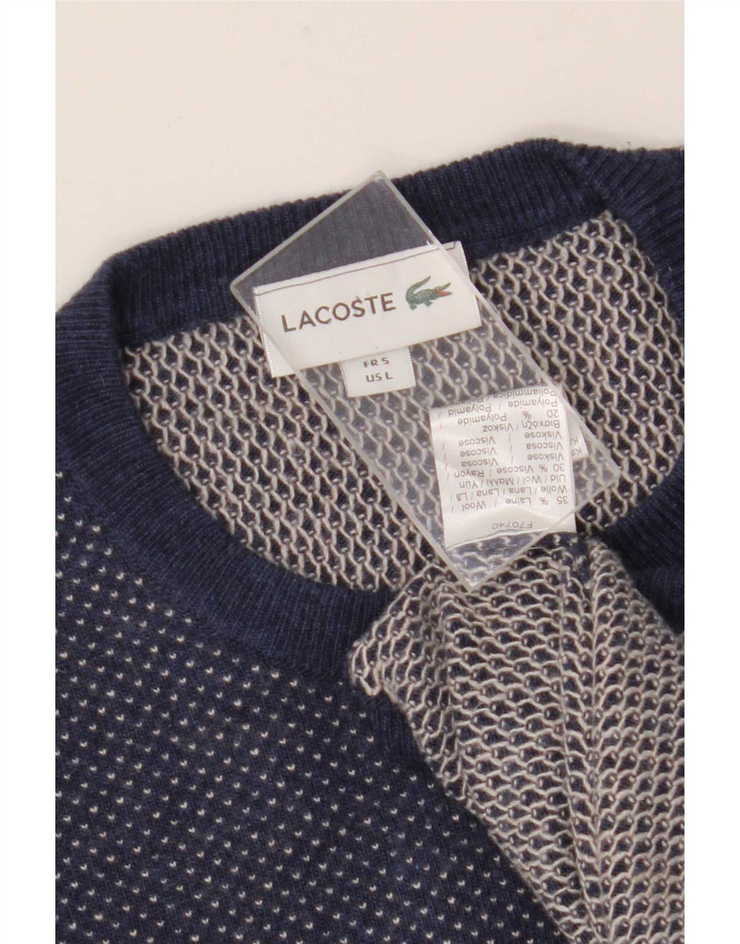 Suéter masculino Lacoste com gola redonda tamanho 5 grande lã azul marinho