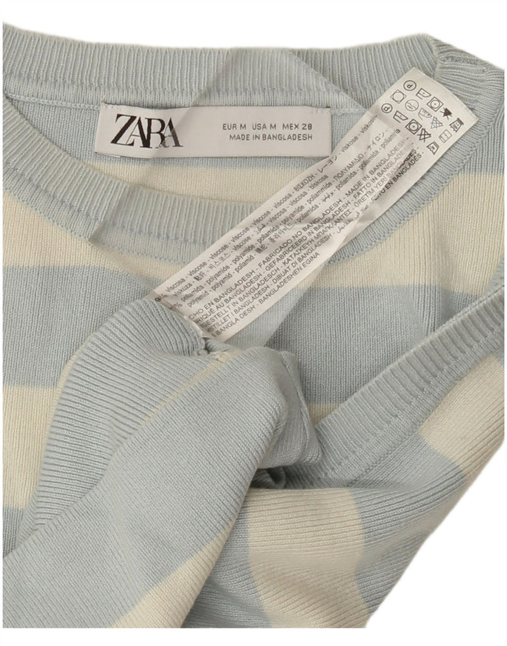 Regata feminina ZARA com colete curto UK 12 Viscose listrada azul média