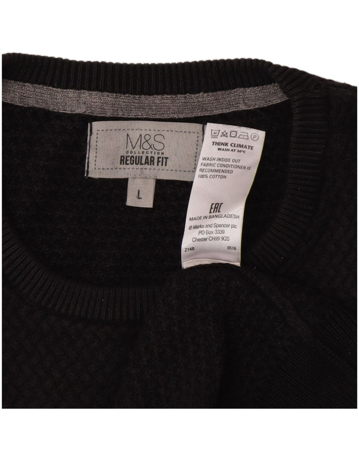 Suéter masculino Marks & Spencer de ajuste regular com gola redonda grande preto