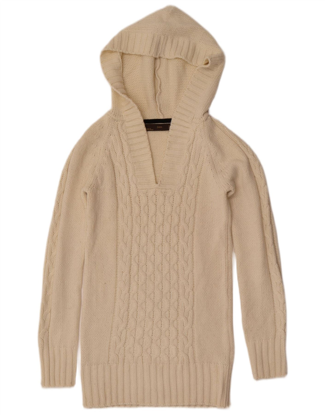 Zara Suéter feminino com capuz e capuz UK 12 Médio Off White