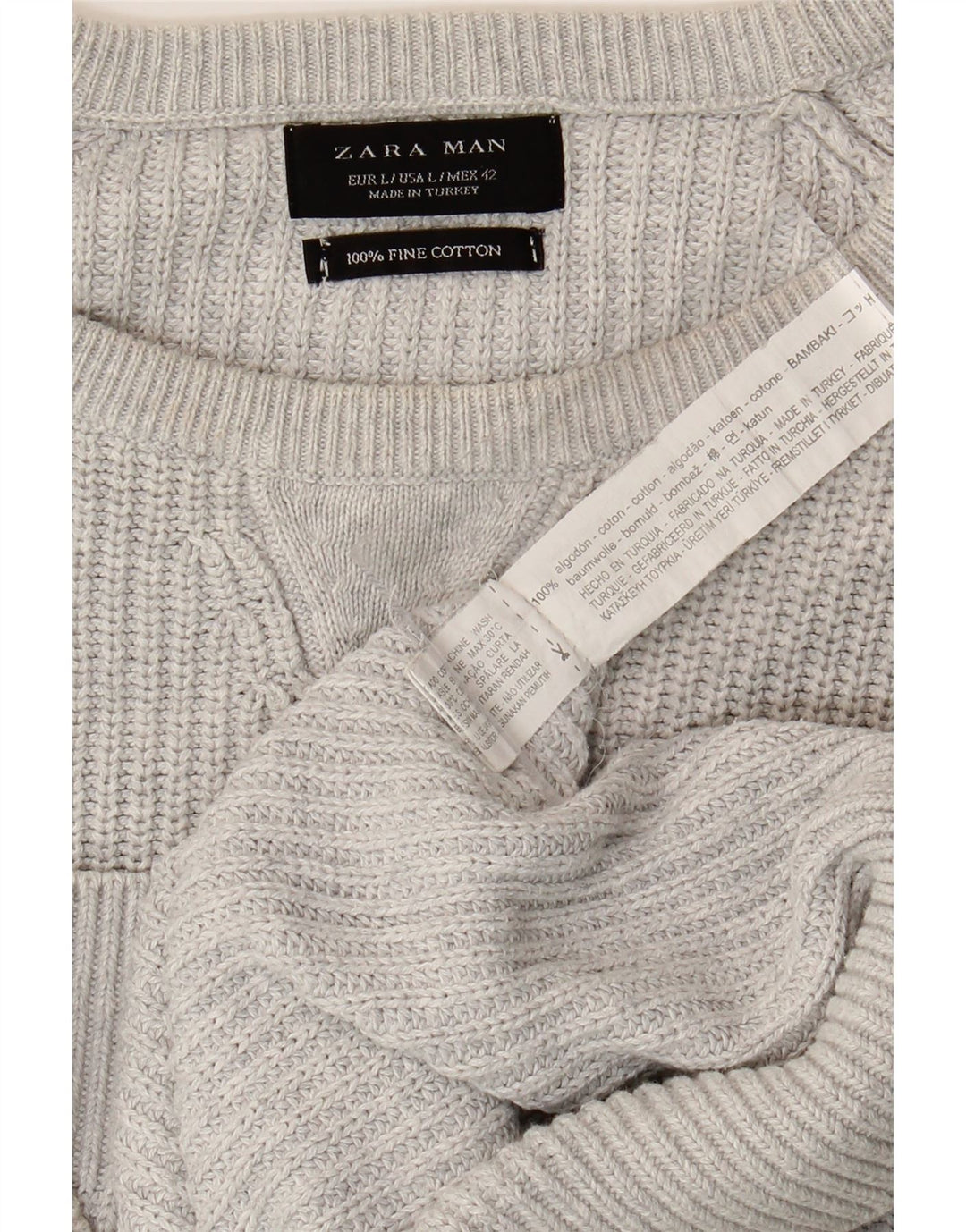 Suéter masculino ZARA com gola redonda, grande algodão cinza