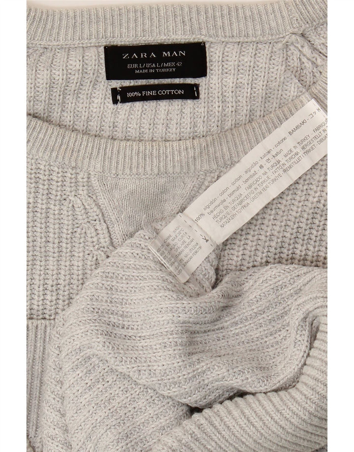 Suéter masculino ZARA com gola redonda, grande algodão cinza