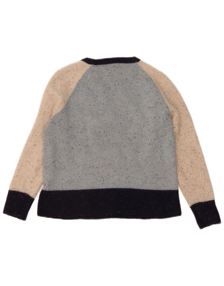 Suéter feminino com gola redonda White Stuff Reino Unido 14 lã manchada azul médio