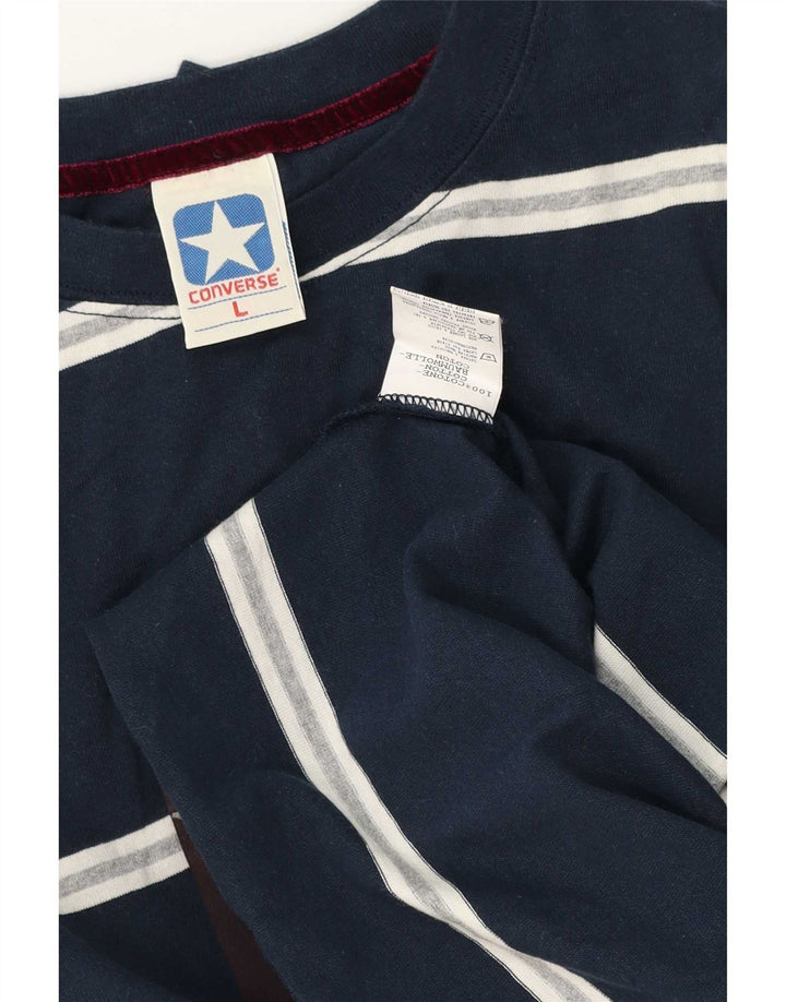Converse masculino gráfico top manga comprida grande algodão listrado azul marinho