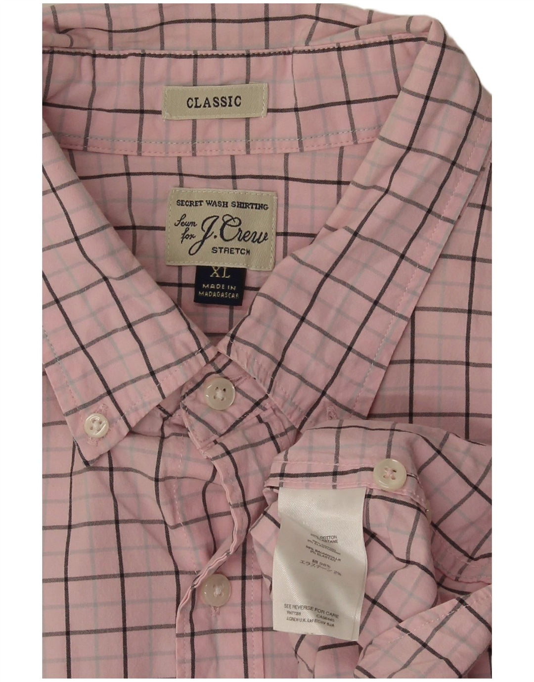 Camisa masculina J. Crew Classic Fit XL algodão xadrez rosa