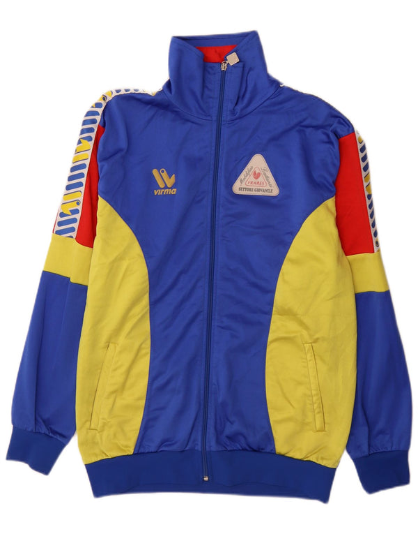 Jaqueta masculina vintage com agasalho gráfico grande azul colorido esportivo