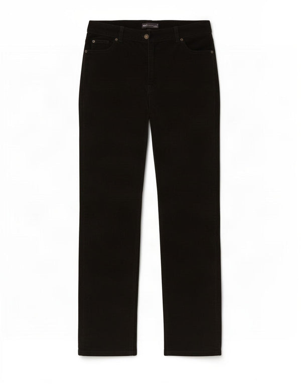 Calça feminina reta de veludo Marks & Spencer Reino Unido 14 grande W32 L30 preta