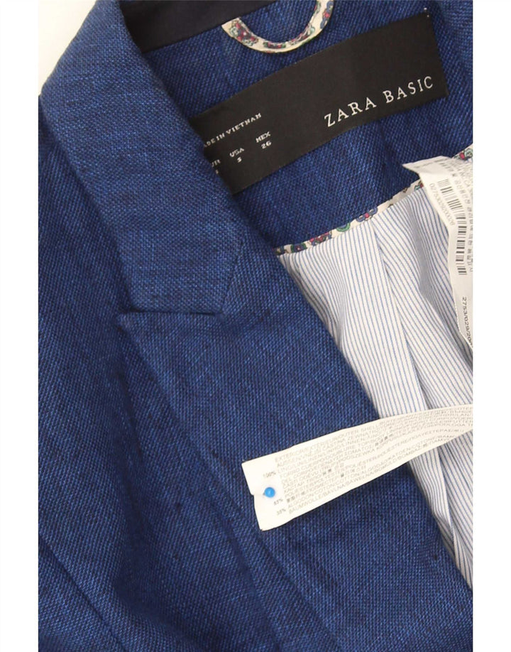 Jaqueta blazer feminina Zara com 1 botão Reino Unido 10 pequeno algodão azul marinho