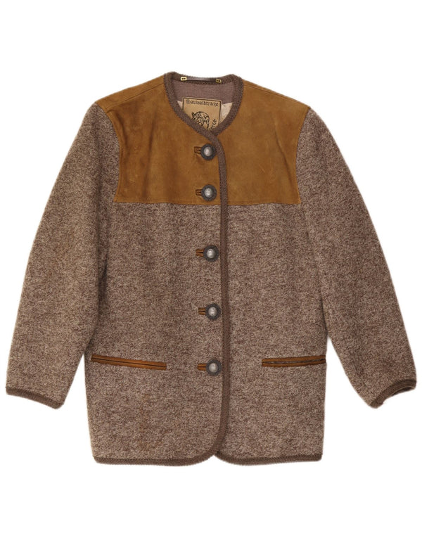 Jaqueta blazer vintage feminina com 5 botões Reino Unido 14 bloco colorido marrom médio