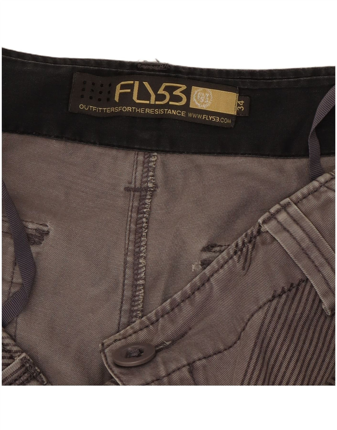 Shorts cargo masculino Fly53 W34 grande algodão geométrico cinza
