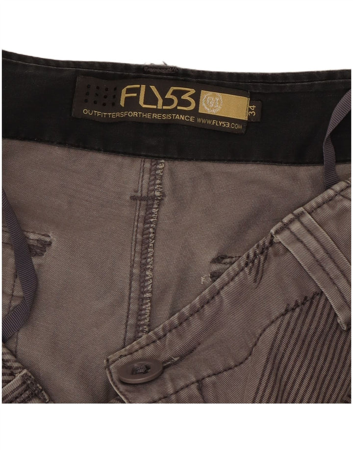 Shorts cargo masculino Fly53 W34 grande algodão geométrico cinza