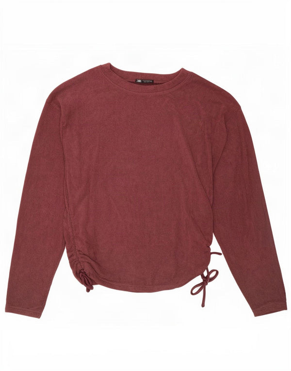 Zara Womens Velour Top Long Sleeve UK 14 Medium Burgundy Polyester