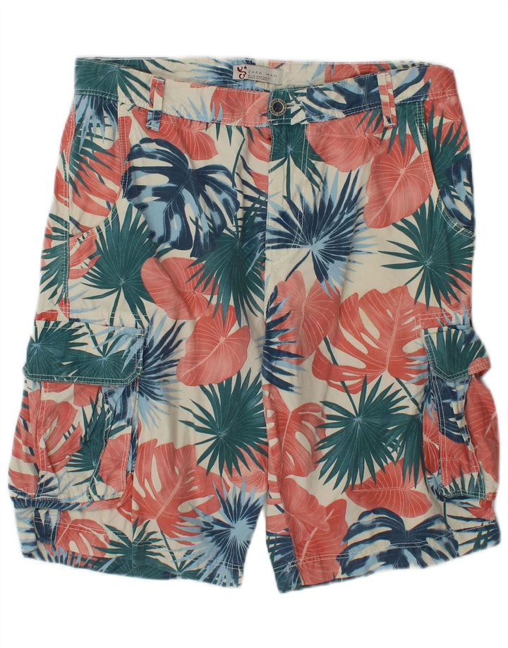 Zara Mens Cargo Shorts EU 40 Médio W31 Algodão Floral Multicolorido