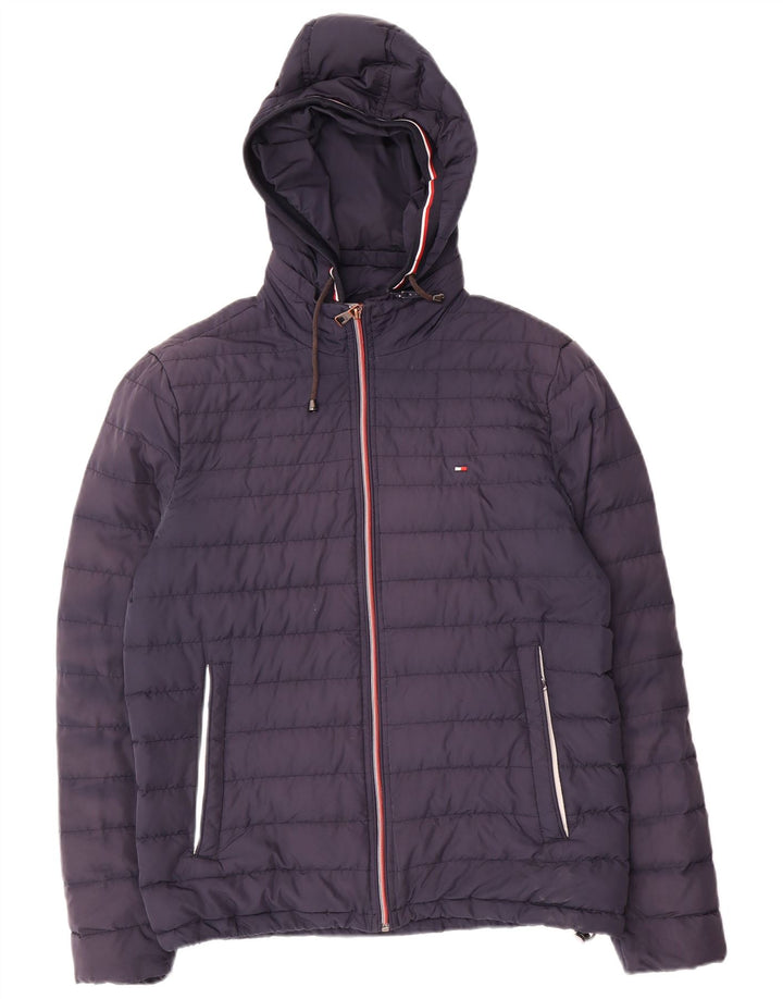 Jaqueta masculina acolchoada com capuz Tommy Hilfiger Reino Unido 36 poliéster azul marinho pequeno