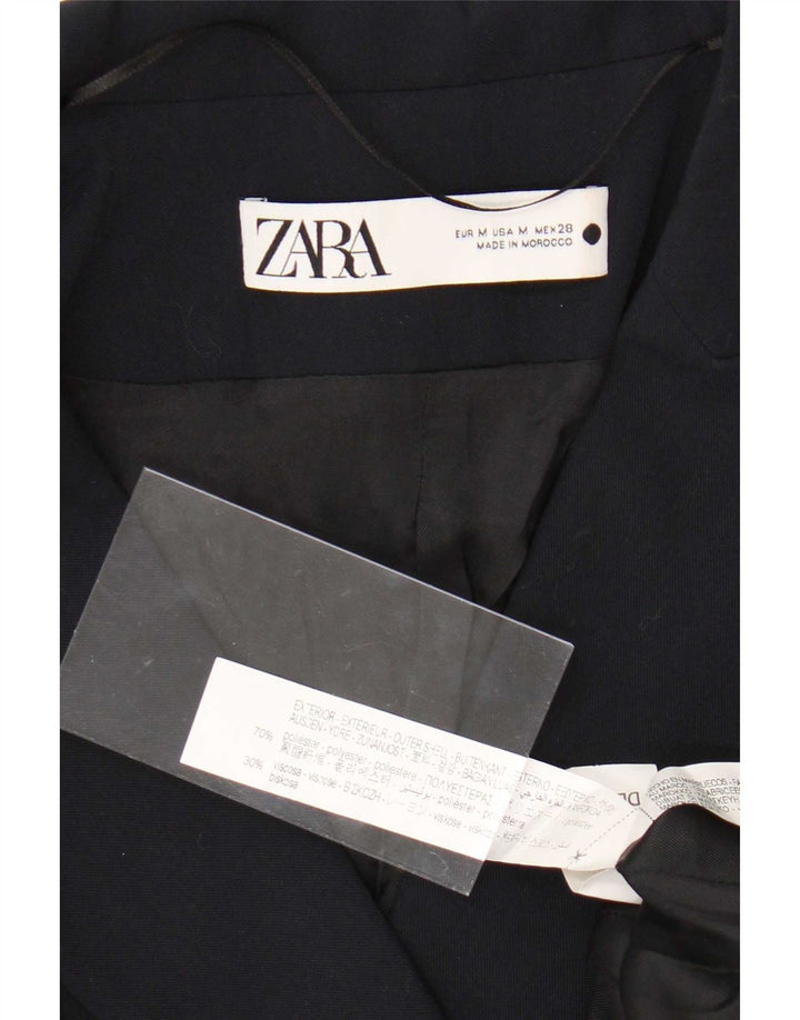 Casaco feminino Zara com peito duplo UK 12 poliéster azul marinho médio