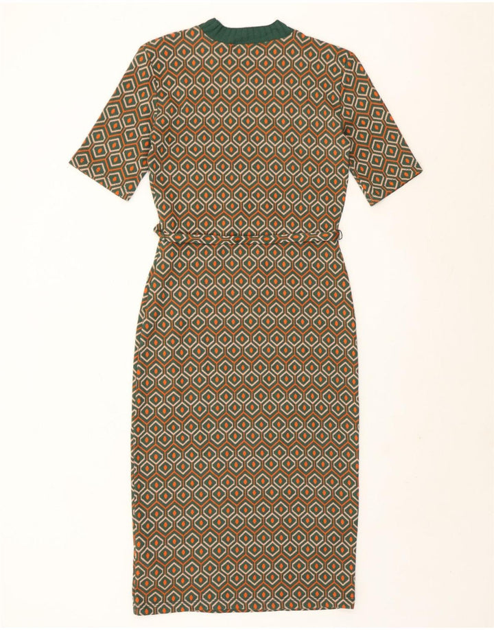 Vestido bainha feminino Zara UK 10 pequeno poliéster geométrico verde