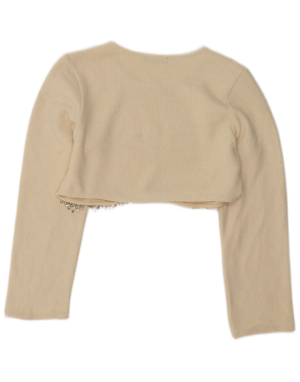 Zara Womens Crop Top Manga Longa Reino Unido 10 Pequeno Bege