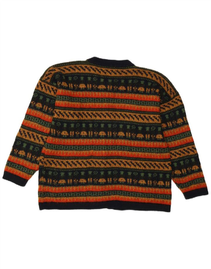 Suéter Cardigan Feminino Vintage Reino Unido 14 Médio Multicolorido Geométrico