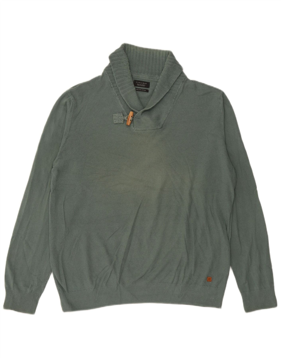 Zara Suéter masculino com gola xale e algodão verde grande