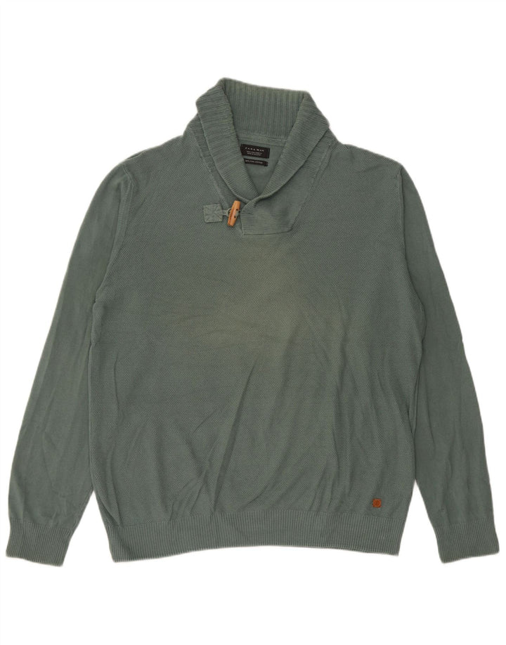 Zara Suéter masculino com gola xale e algodão verde grande