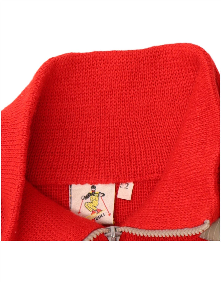 Suéter masculino Volkl com zíper e gola IT 52 grande lã colorblock vermelha