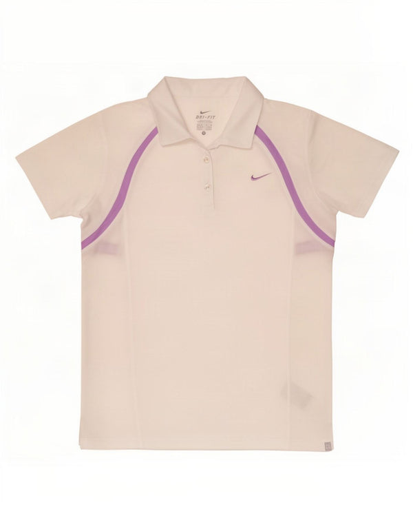 Camisa polo feminina Nike Dri Fit UK 12/14 médio branco poliéster