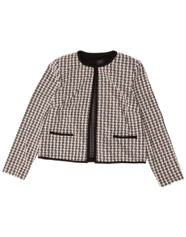 Jaqueta Bolero Feminina Marks & Spencer Reino Unido 12 Poliéster Xadrez Preto Médio