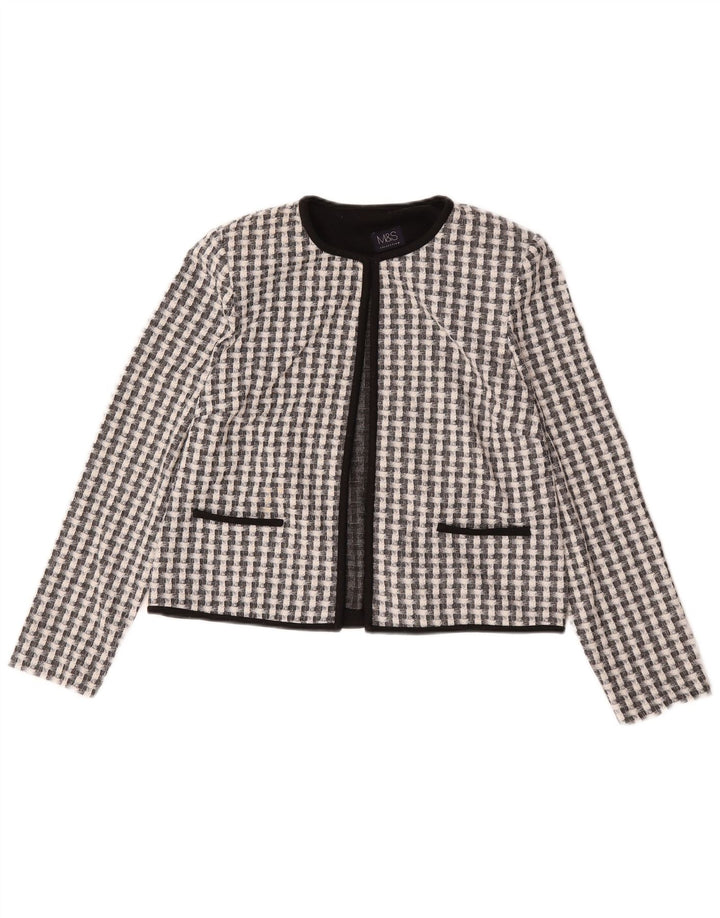 Jaqueta Bolero Feminina Marks & Spencer Reino Unido 12 Poliéster Xadrez Preto Médio