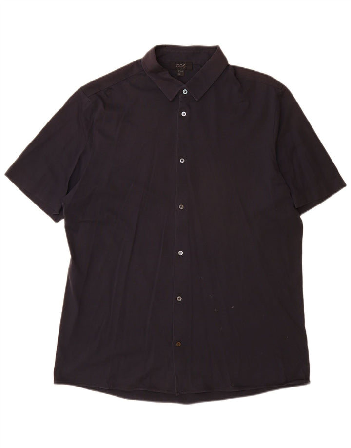 Cos Camisa masculina de manga curta grande algodão azul marinho