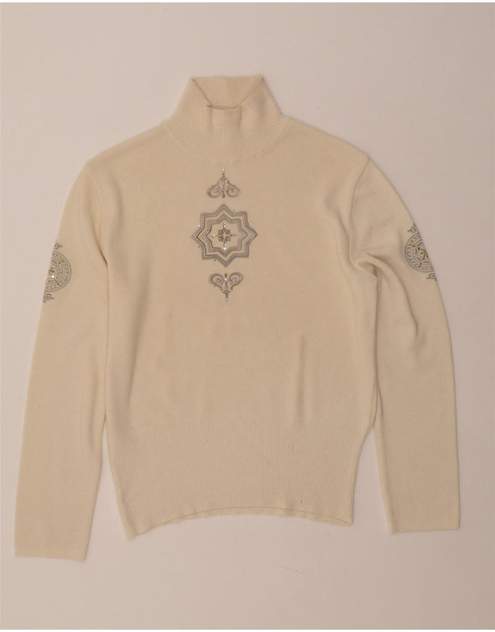 Suéter feminino BOGNER com gola tartaruga Reino Unido 16 grande lã paisley bege