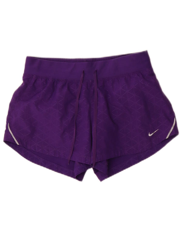Nike Womens Dri Fit Sport Shorts UK 10 Pequeno Roxo Geométrico Poliéster