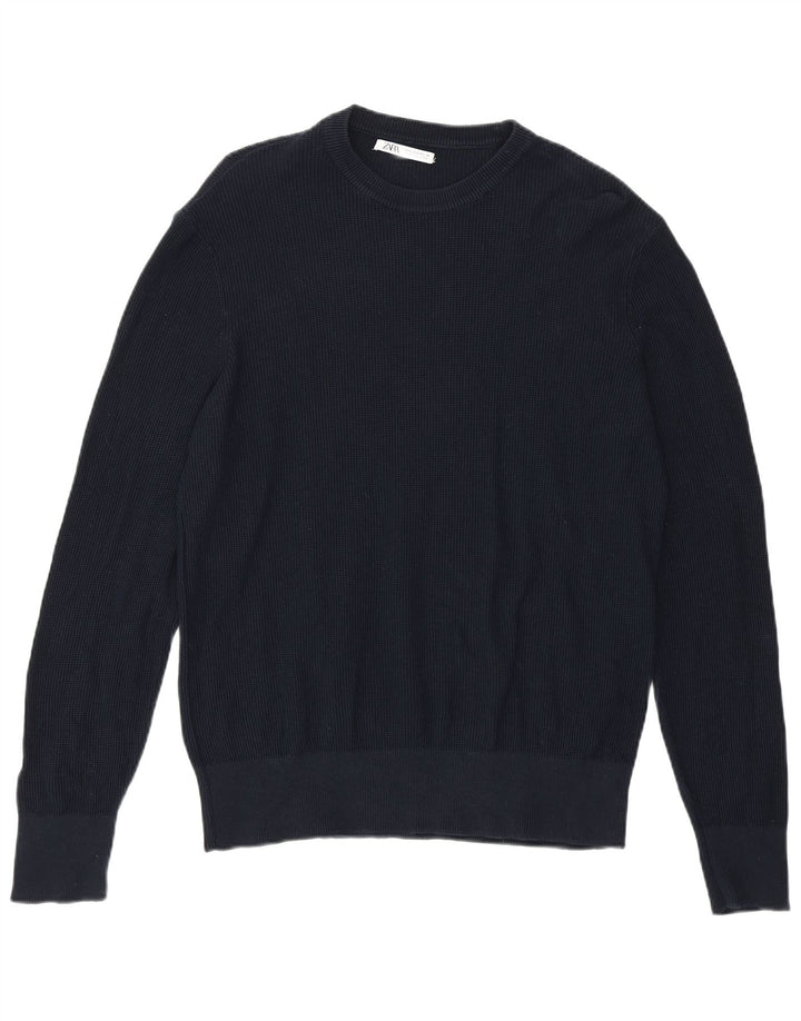 Zara Suéter masculino com gola redonda pequeno azul marinho