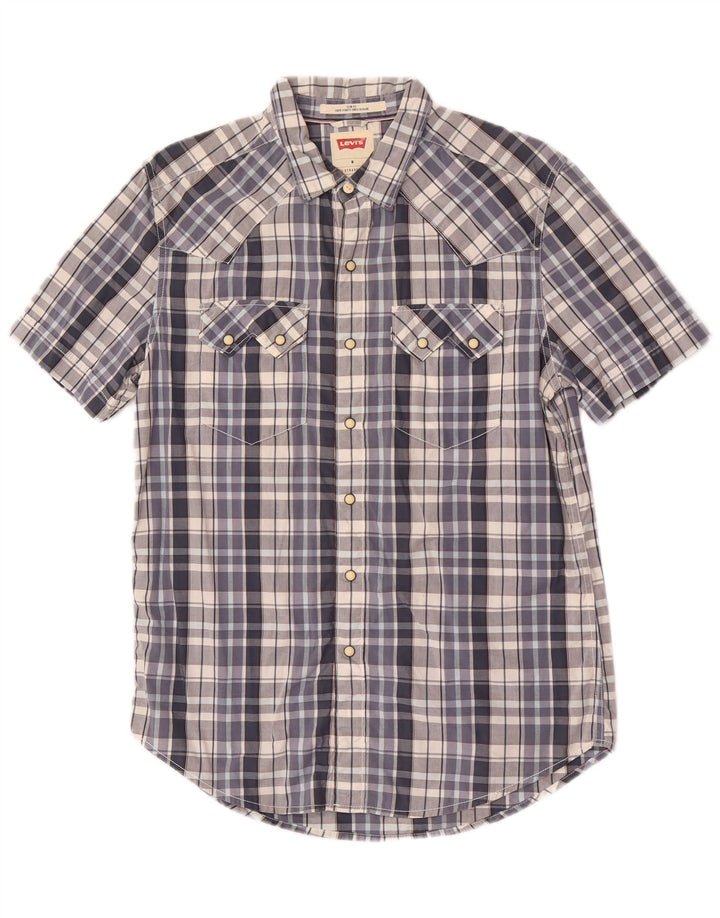 Camisa masculina Levi's manga curta slim fit médio azul xadrez algodão