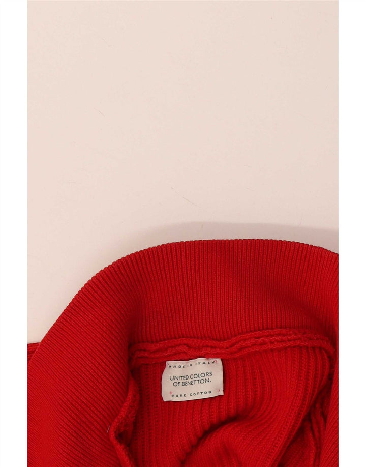 Suéter masculino Benetton com zíper e gola alta de algodão vermelho