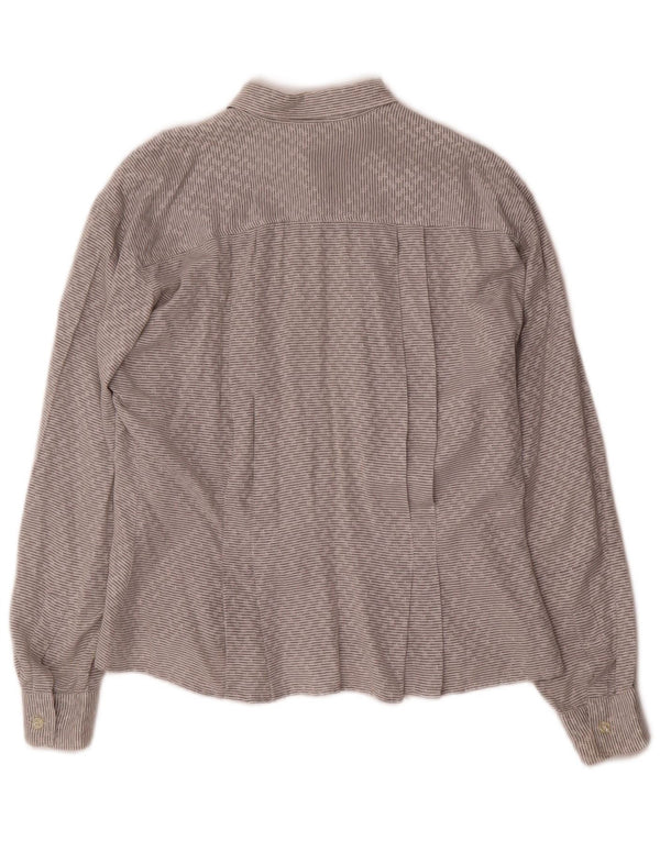 Camisa feminina Stefanel Reino Unido 16 grande acetato listrado cinza