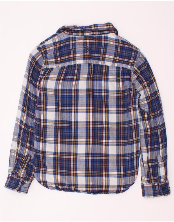 Camisa de flanela Fat Face Boys 8-9 anos azul marinho algodão xadrez