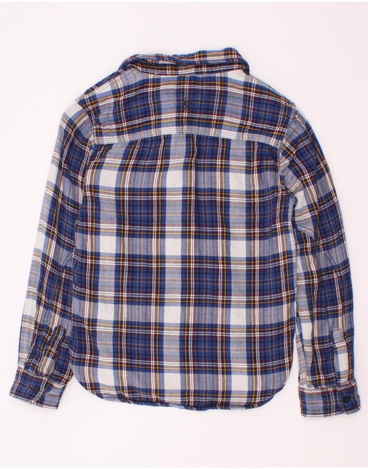 Camisa de flanela Fat Face Boys 8-9 anos azul marinho algodão xadrez