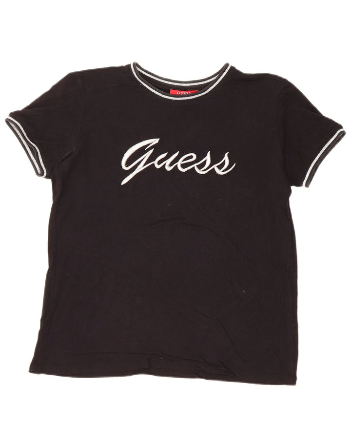 Camiseta feminina com estampa grande GUESS UK 6 XS preta