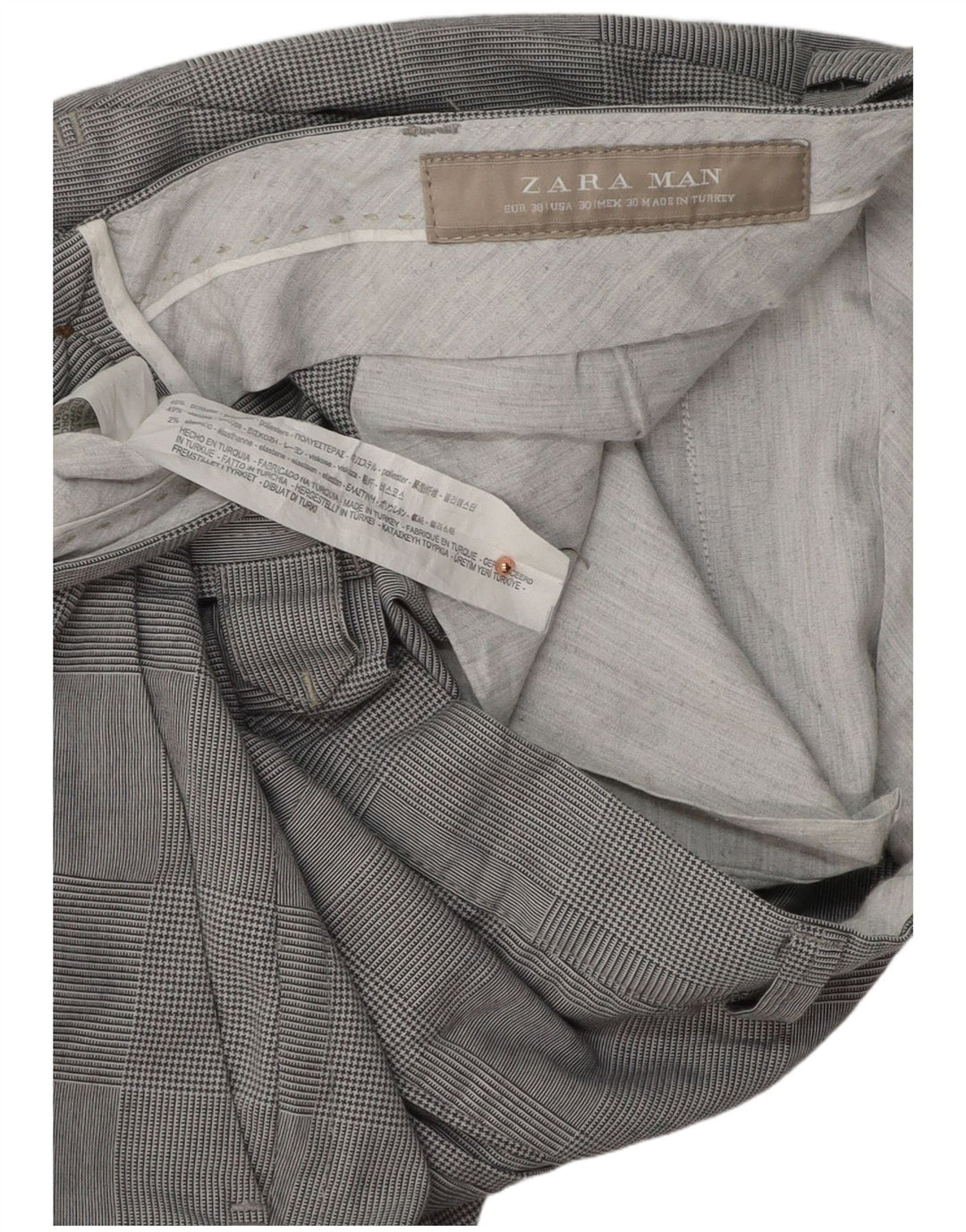 ZARA Mens Slim Chino Calças EU 38 Pequeno W30 L31 Cinza Houndstooth