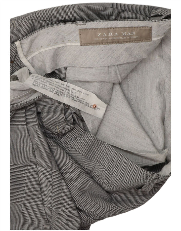 ZARA Mens Slim Chino Calças EU 38 Pequeno W30 L31 Cinza Houndstooth